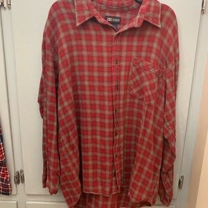 Faded Glory Red and Gray Plaid Button Down Shirt